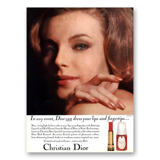 1966 Christian Dior Dress Your Lips and Fingertips Vintage Magazine Print Ad