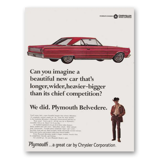 1966 Plymouth Belvedere Can You Imagine Vintage Magazine Print Ad