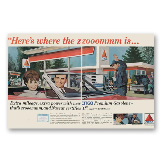 1966 Citgo Gasolene Ed McMahon Heres Where the Zoom Is Vintage Magazine Print Ad