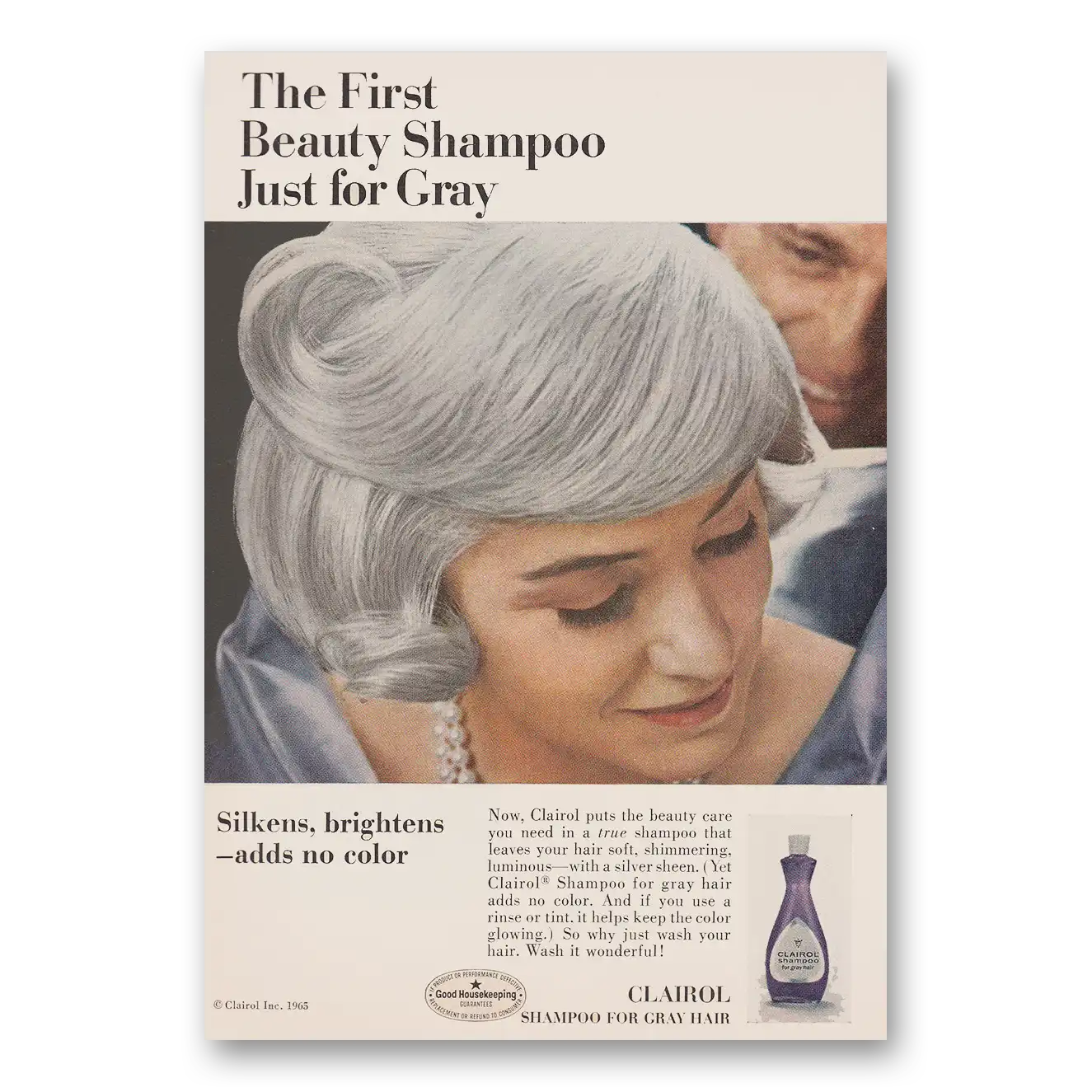 1966 Clairol Shampoo First Beauty Shampoo Just for Gray Vintage Magazine Print Ad