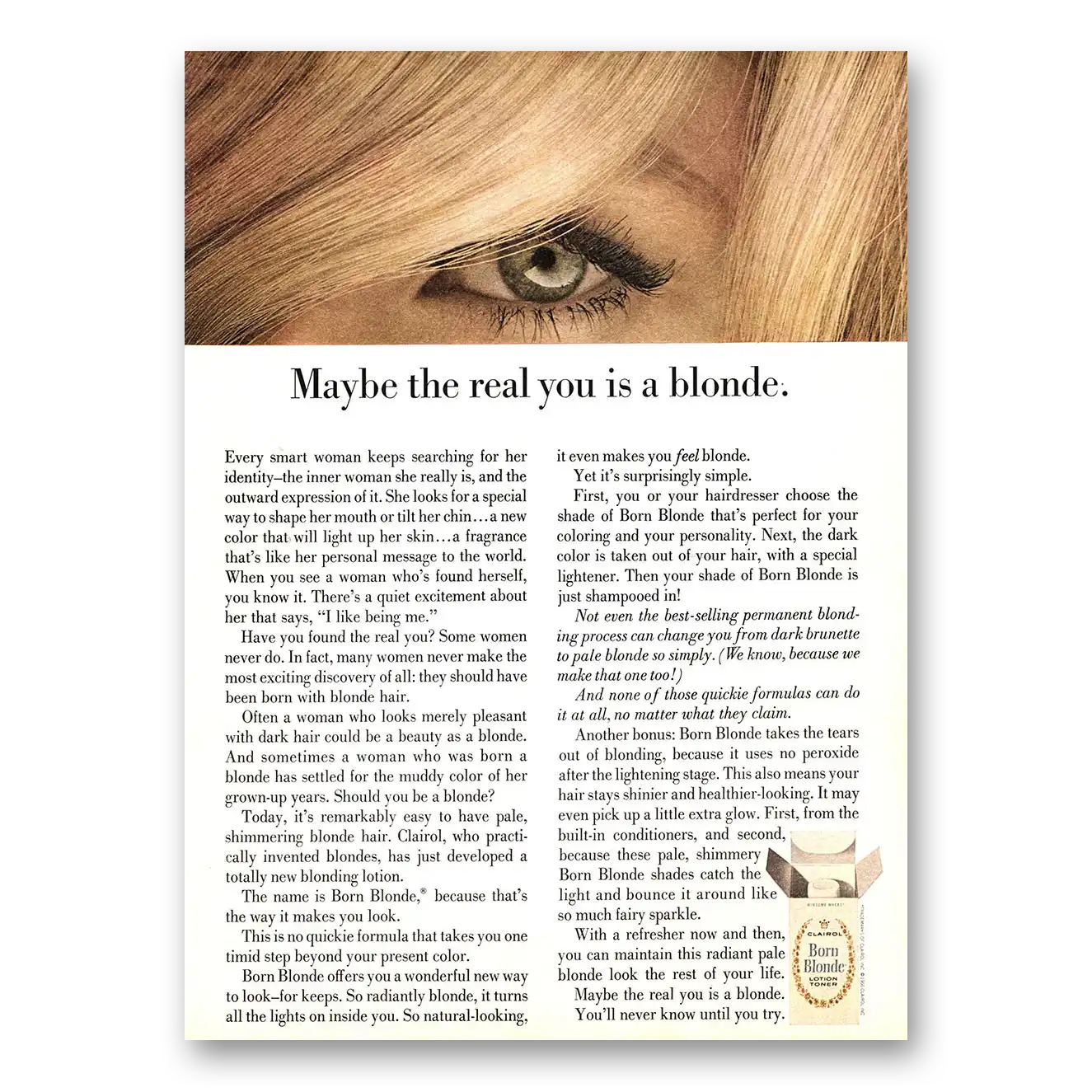 1966 Clairol Born Blonde Maybe the Real You Vintage Magazine Print Ad