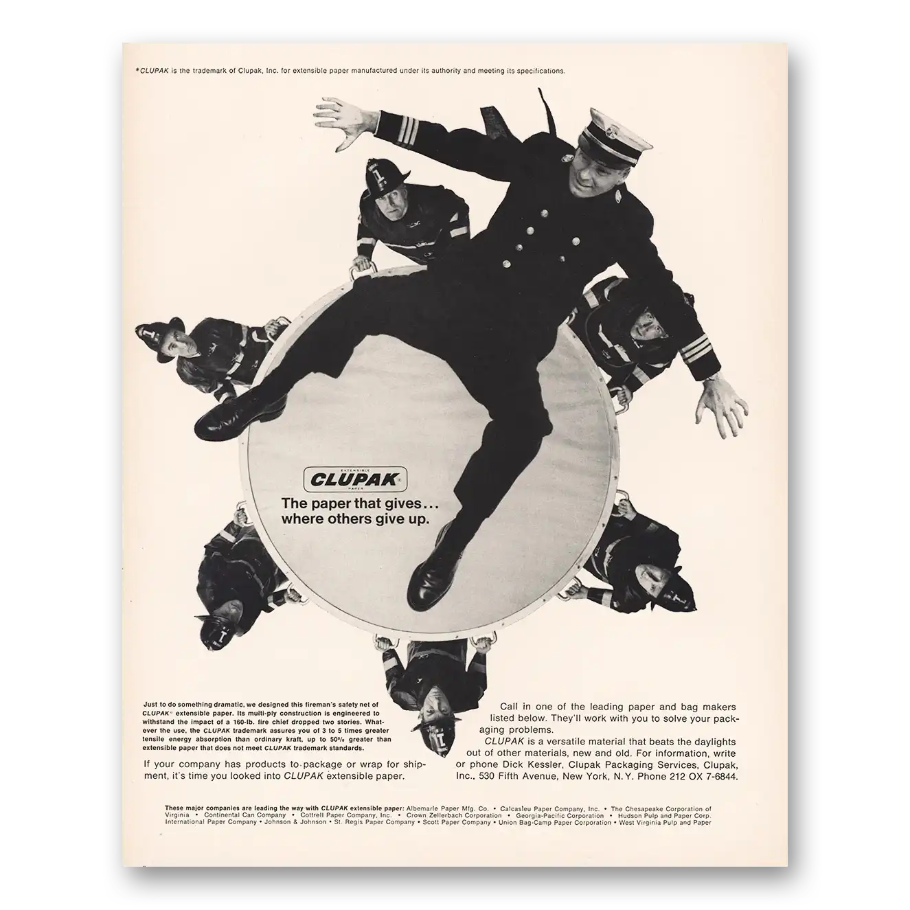 1966 Clupak Paper That Gives Firefighters Vintage Magazine Print Ad