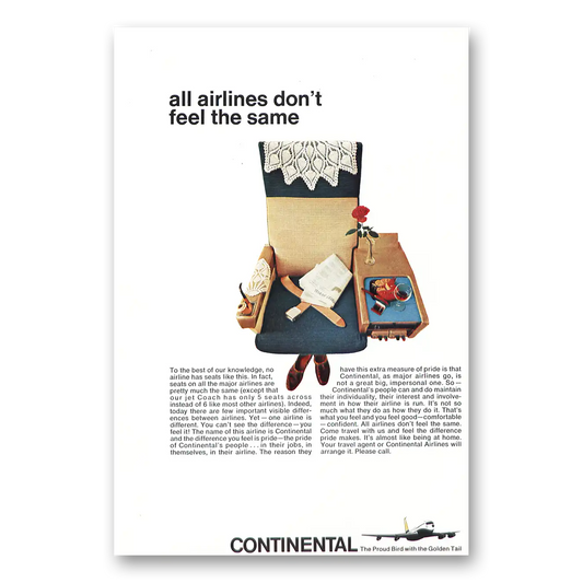 1966 Continental Airlines Seat Vintage Magazine Print Ad