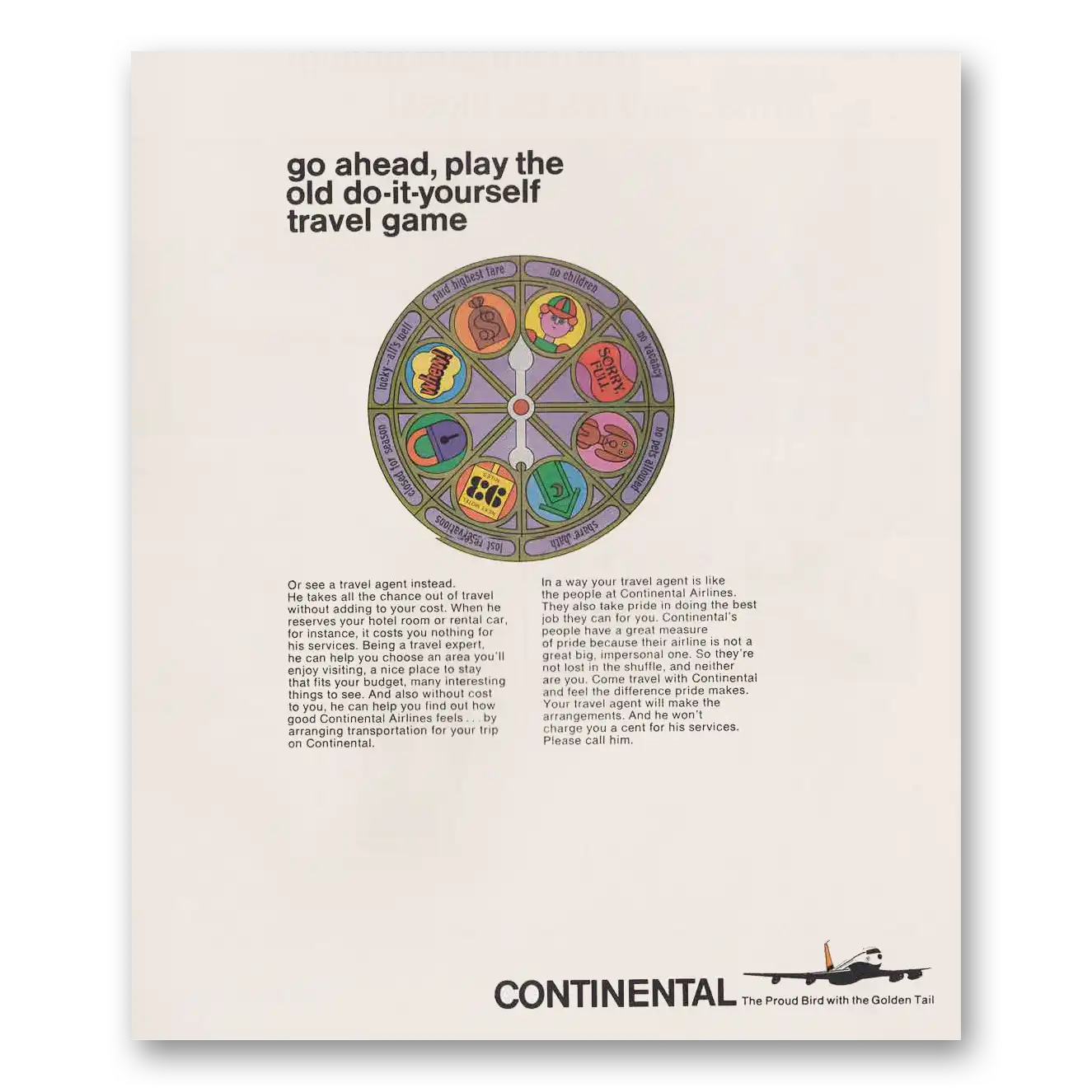 1966 Continental Airlines Travel Game Vintage Magazine Print Ad