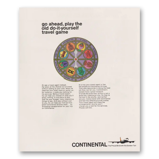 1966 Continental Airlines Travel Game Vintage Magazine Print Ad