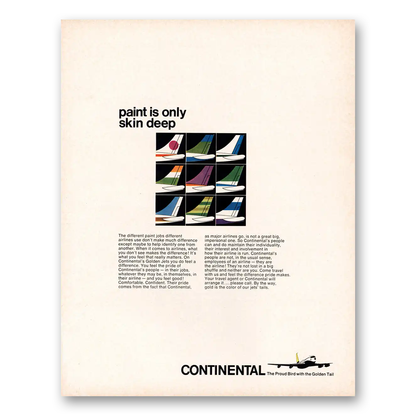 1966 Continental Airlines Paint Is Only Skin Deep Vintage Magazine Print Ad