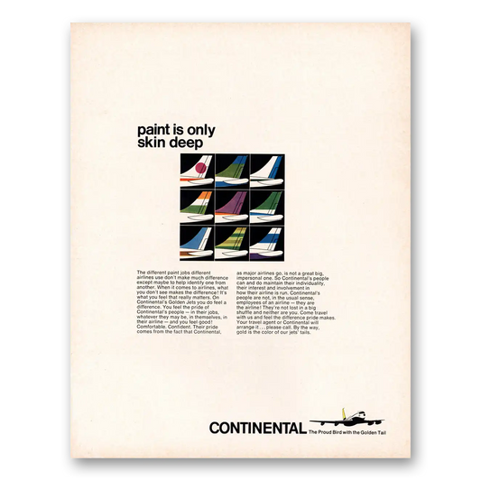 1966 Continental Airlines Paint Is Only Skin Deep Vintage Magazine Print Ad