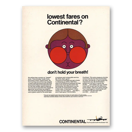 1966 Continental Airlines Don’t Hold Your Breath Vintage Magazine Print Ad