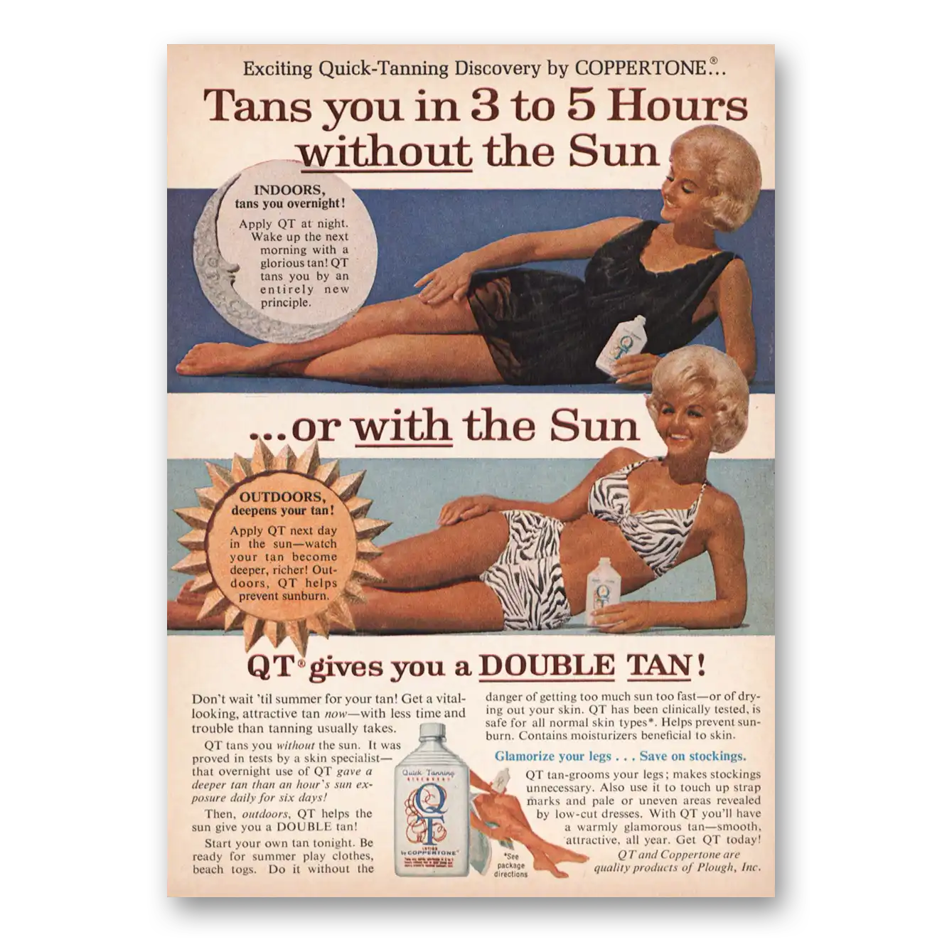 1966 Coppertone Tans You In 3 to 5 Hours Vintage Magazine Print Ad