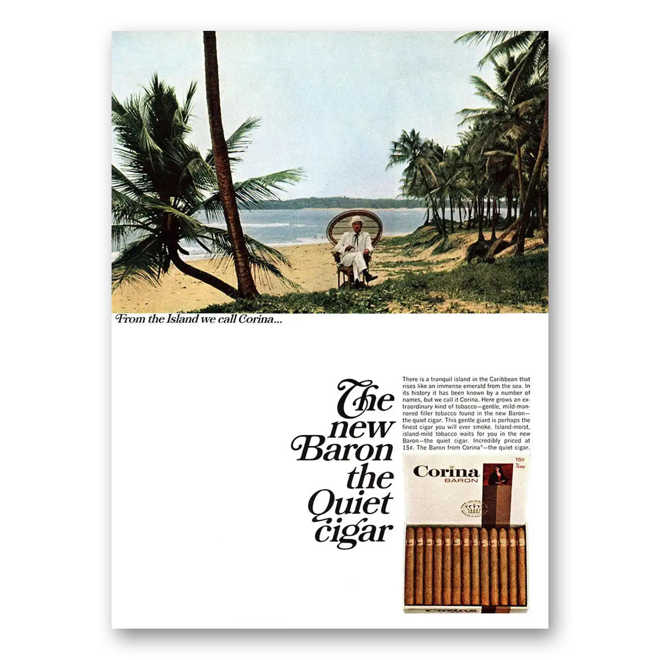 1966 Corina Cigars New Baron the Quiet Cigar Vintage Magazine Print Ad