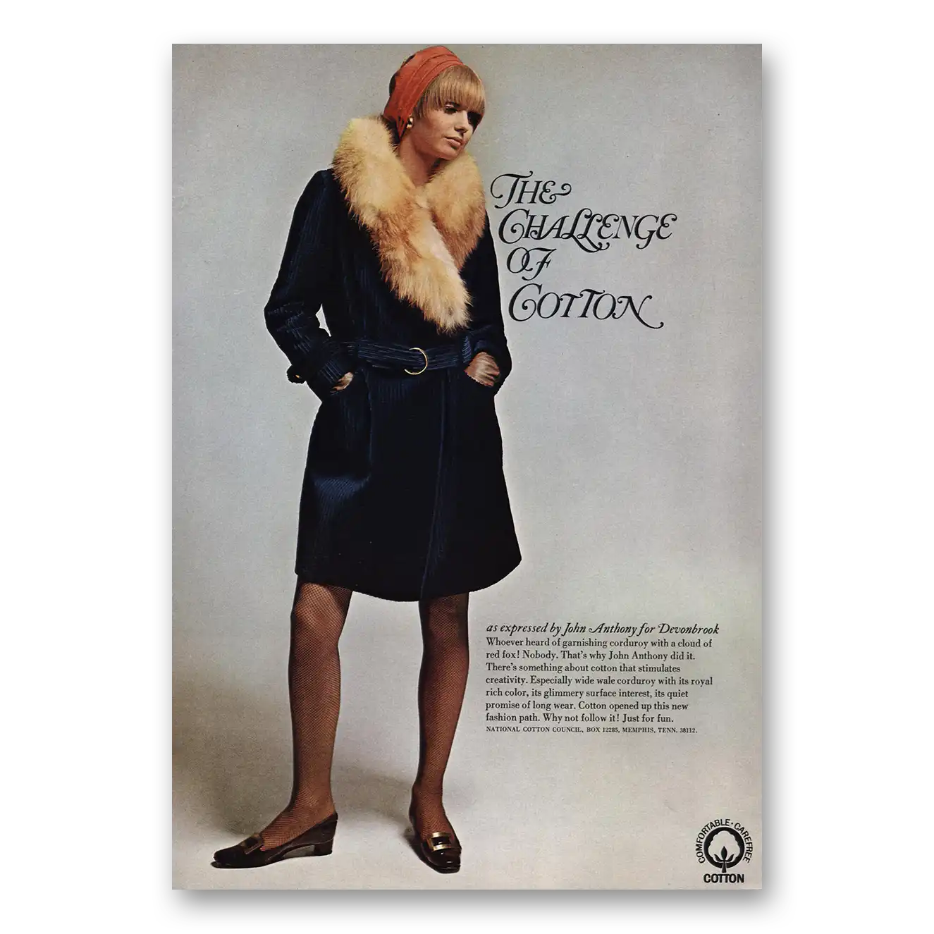 1966 National Cotton Council John Anthony For Devonbrook Vintage Magazine Print Ad