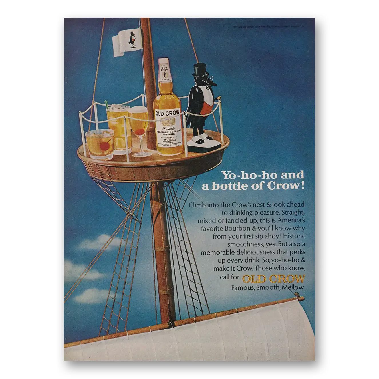 1966 Old Crow Whiskey Yo Ho Ho and a Bottle of Crow Vintage Magazine Print Ad