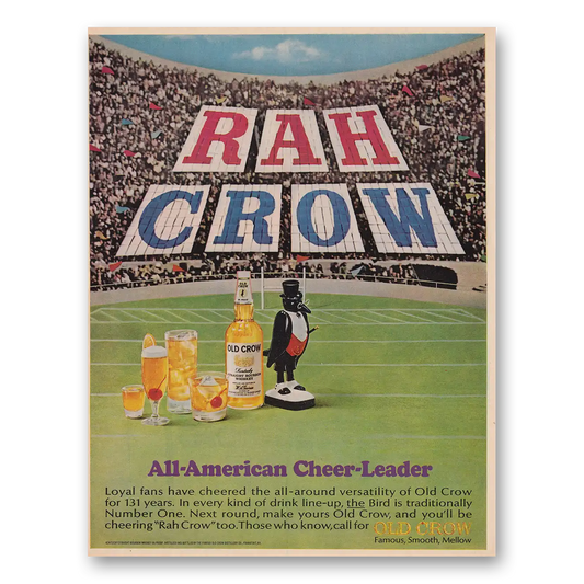 1966 Old Crow Whiskey Rah Crow All American Cheerleader Vintage Magazine Print Ad