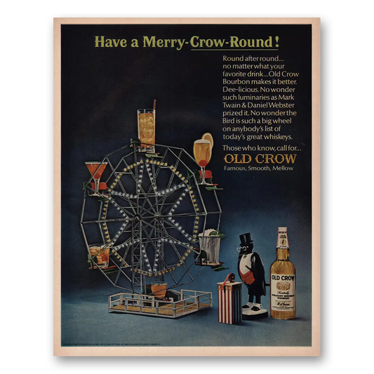 1966 Old Crow Whiskey Merry Crow Round Vintage Magazine Print Ad