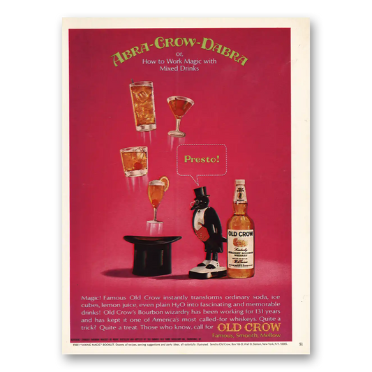 1966 Old Crow Whiskey Abra Crow Dabra Vintage Magazine Print Ad