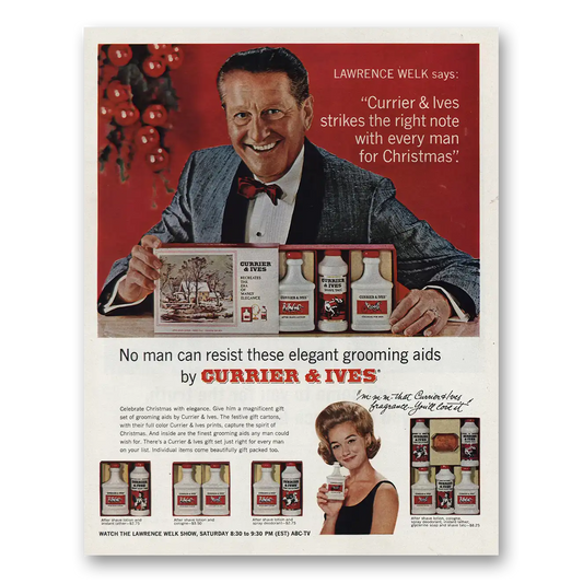 1966 Currier & Ives Lawrence Welk Christmas Vintage Magazine Print Ad