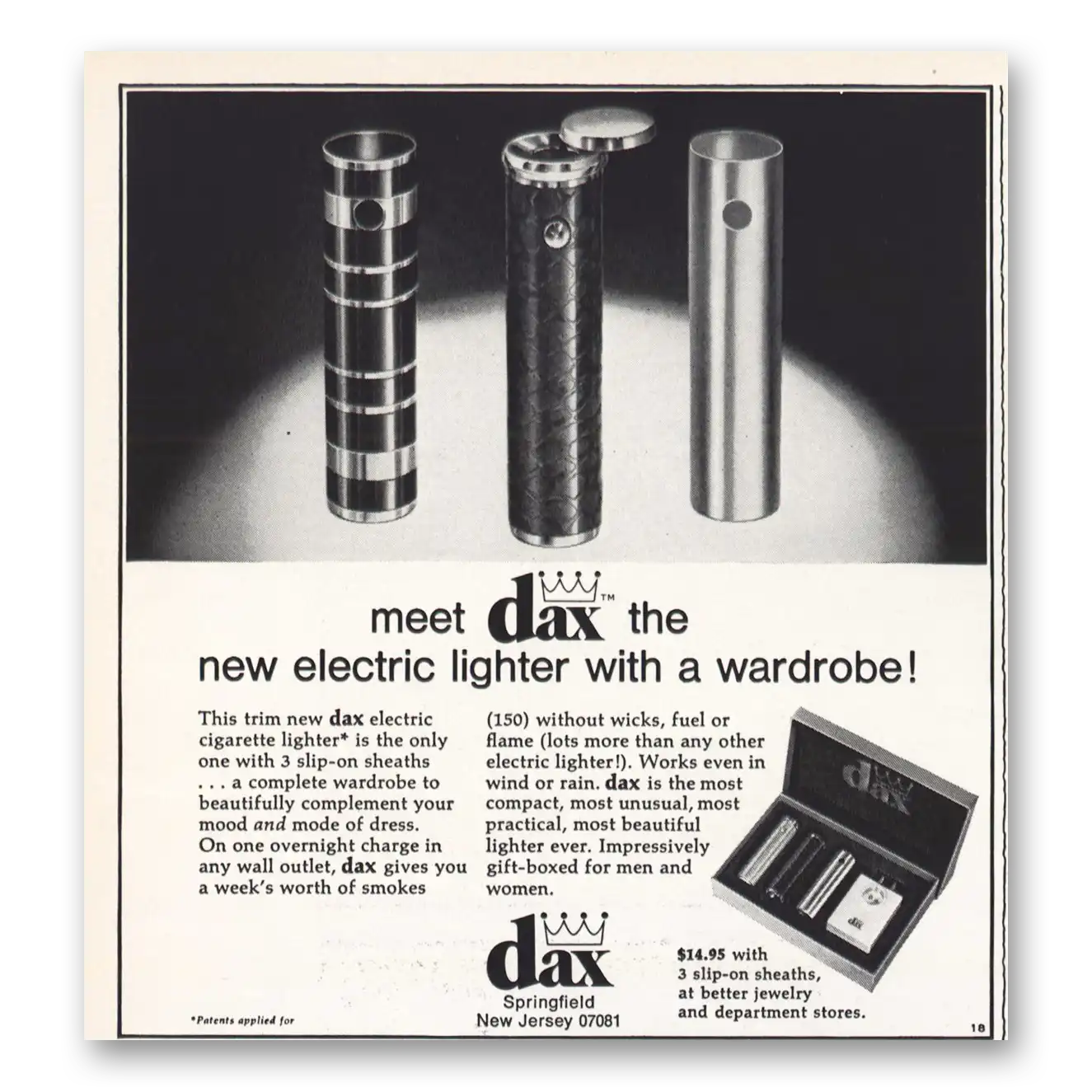 1966 Dax Electric Lighter With Wardrobe Vintage Magazine Print Ad