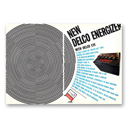 1966 Delco Batteries Energizer Battery Delco Eye Checks Its Own Fluid Level Vintage Magazine Print Ad