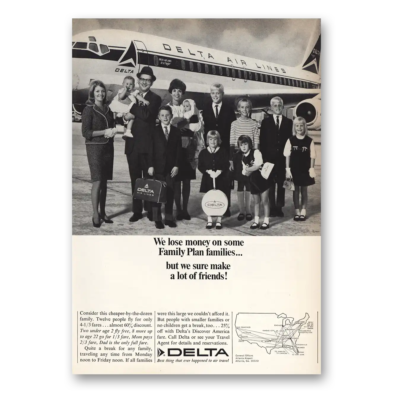 1966 Delta Air Lines Family Plan Families Vintage Magazine Print Ad