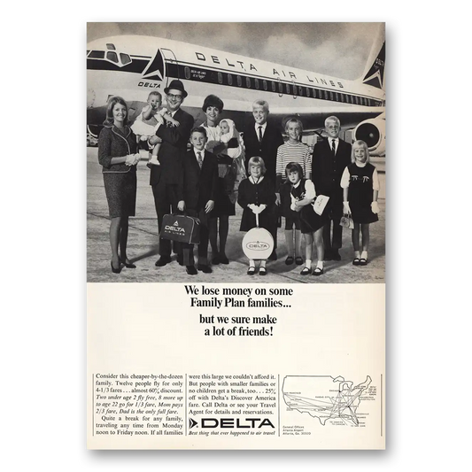 1966 Delta Air Lines Family Plan Families Vintage Magazine Print Ad