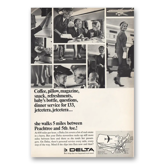 1966 Delta Air Lines She Walks 5 Miles Peachtree Vintage Magazine Print Ad