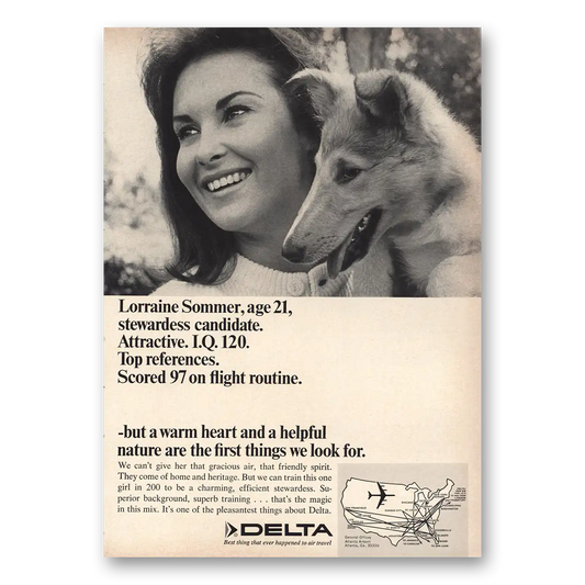 1966 Delta Air Lines Lorraine Sommer Stewardess Vintage Magazine Print Ad