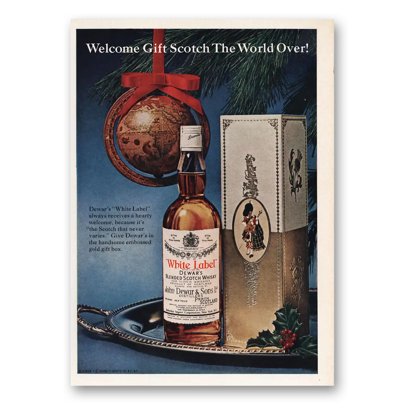 1966 Dewars White Label Welcome Gift Scotch Vintage Magazine Print Ad