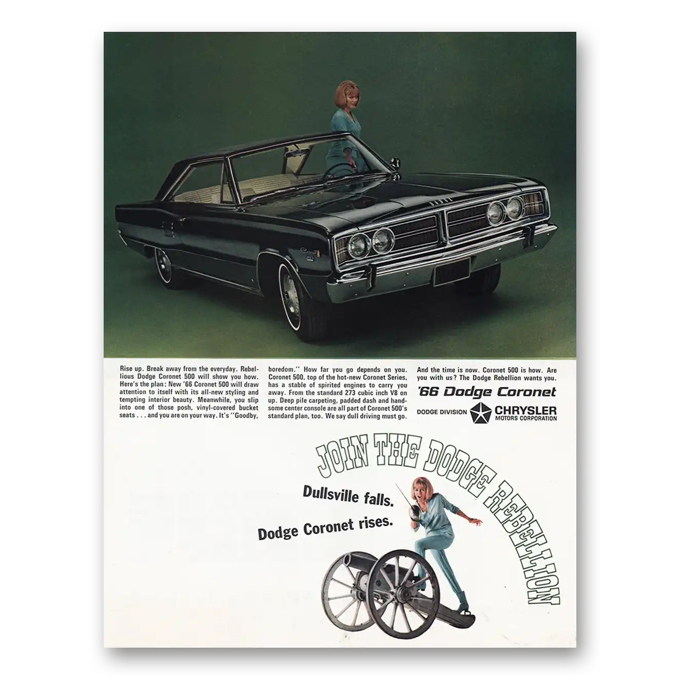 1966 Dodge Coronet Dullsville Falls Vintage Magazine Print Ad