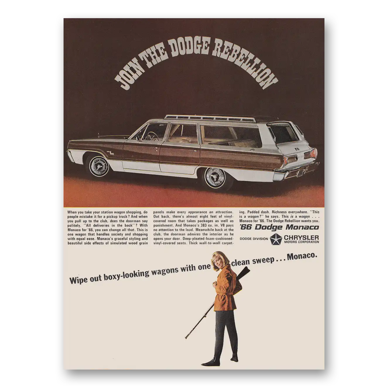 1966 Dodge Monaco Join the Dodge Rebellion Vintage Magazine Print Ad