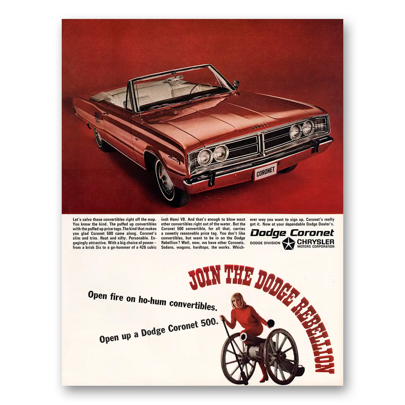 1966 Dodge Coronet Salvo Those Convertibles Vintage Magazine Print Ad