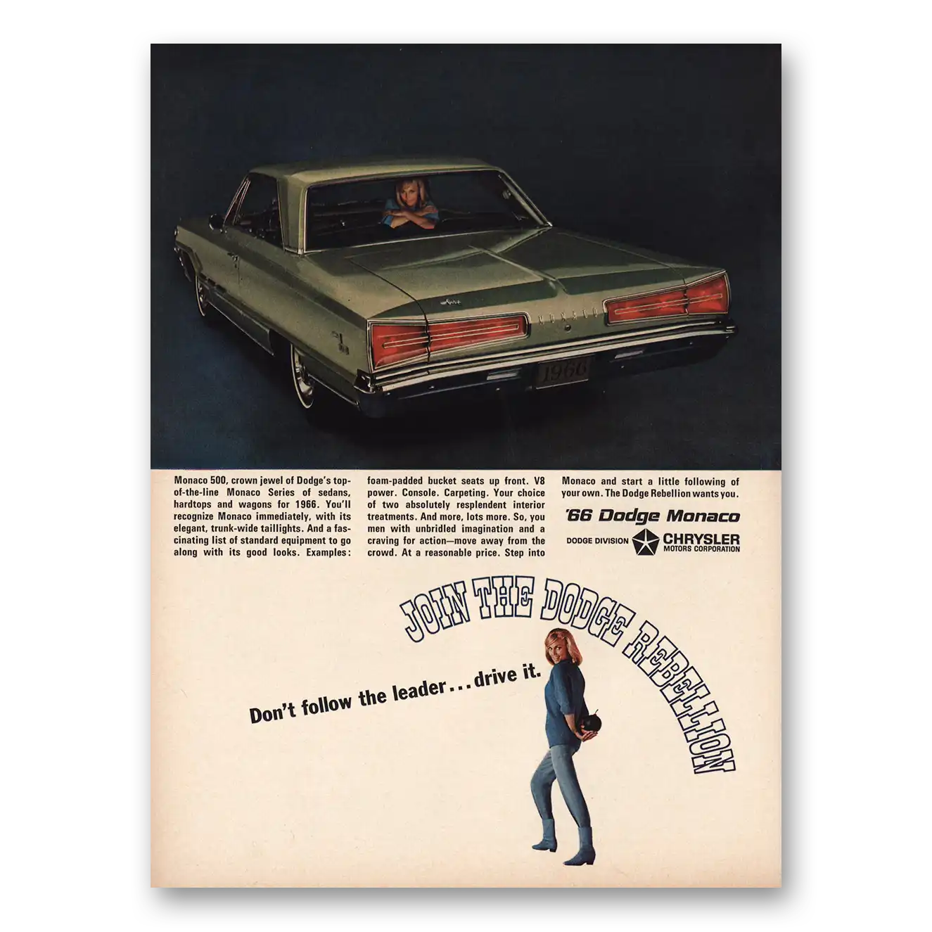 1965 Dodge Monaco Don’t Follow the Leader Drive It Vintage Magazine Print Ad