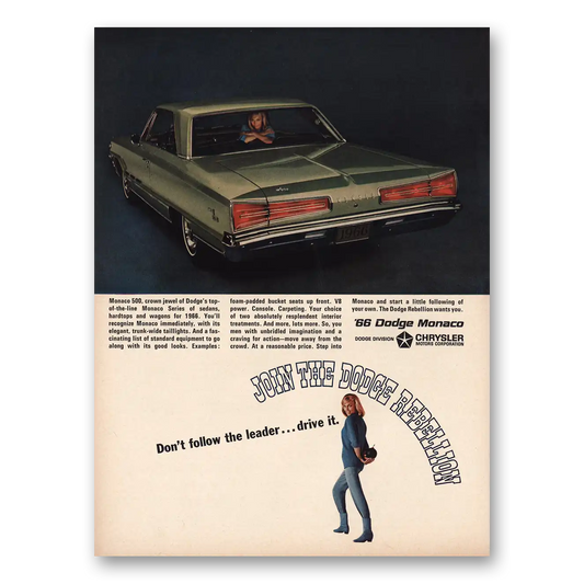 1965 Dodge Monaco Don’t Follow the Leader Drive It Vintage Magazine Print Ad