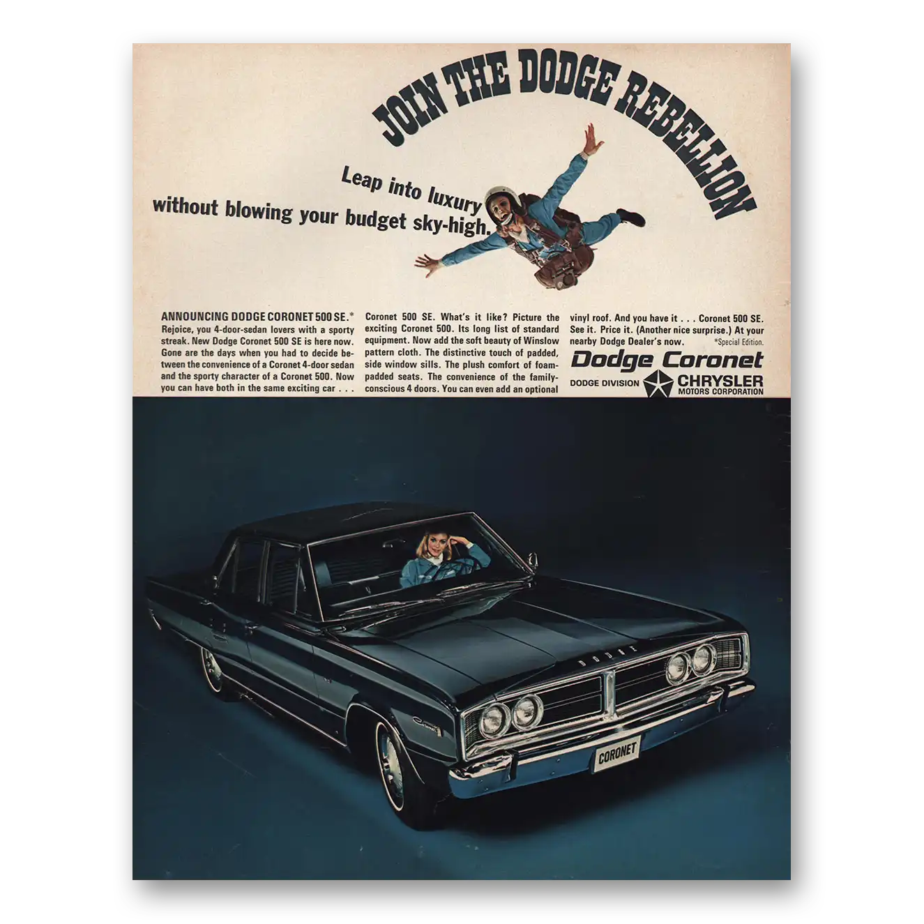 1966 Dodge Coronet Leap Into Luxury Without Budget Sky High Vintage Magazine Print Ad