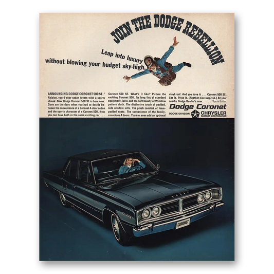 1966 Dodge Coronet Leap Into Luxury Without Budget Sky High Vintage Magazine Print Ad