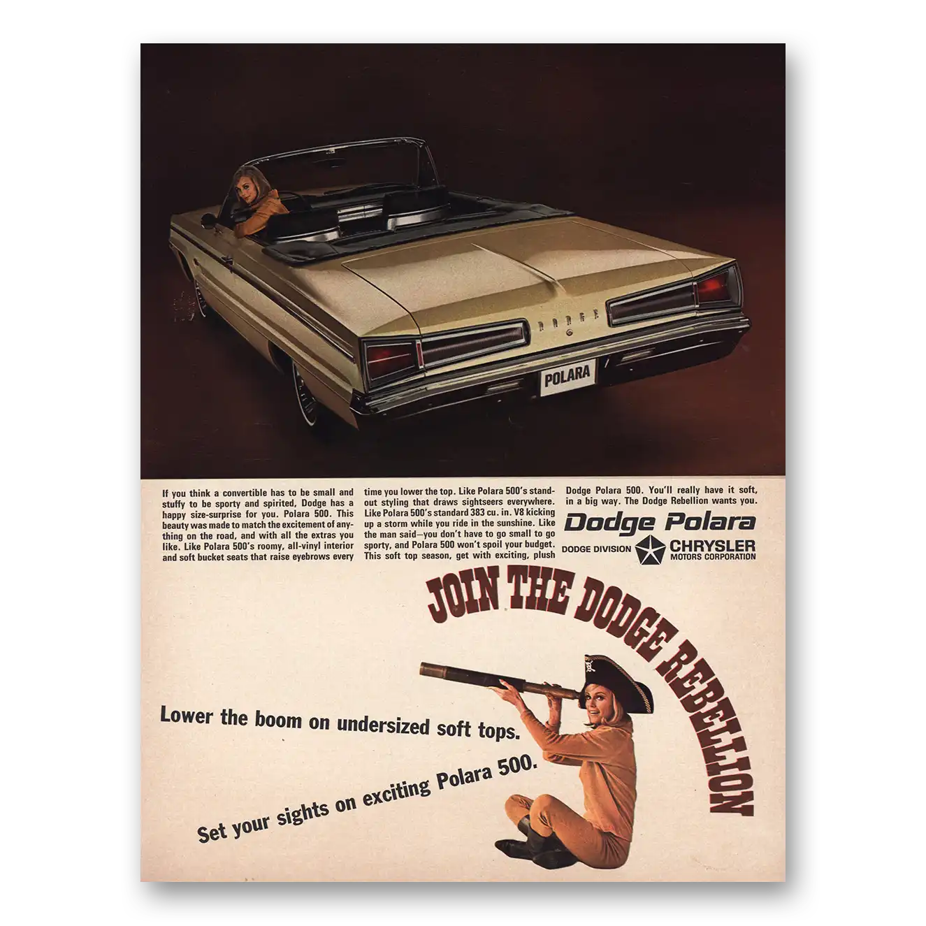 1966 Dodge Polara Lower the Boom Undersized Soft Tops Vintage Magazine Print Ad