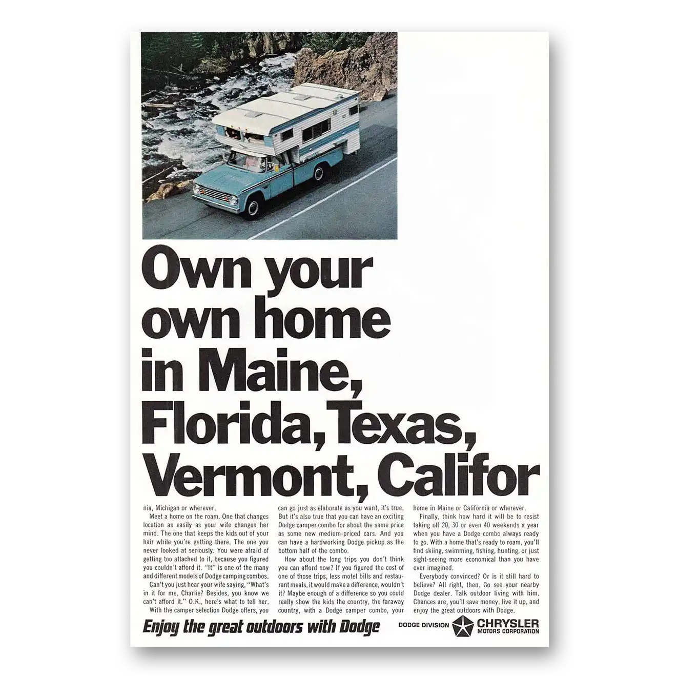 1966 Dodge Camper Own Your Own Home Vintage Magazine Print Ad