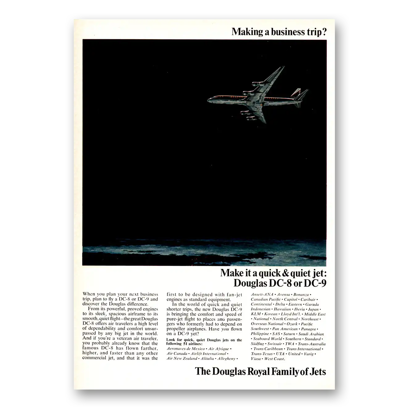 1966 Douglas DC8 Making a Business Trip Vintage Magazine Print Ad