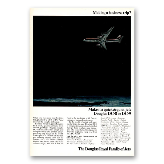 1966 Douglas DC8 Making a Business Trip Vintage Magazine Print Ad