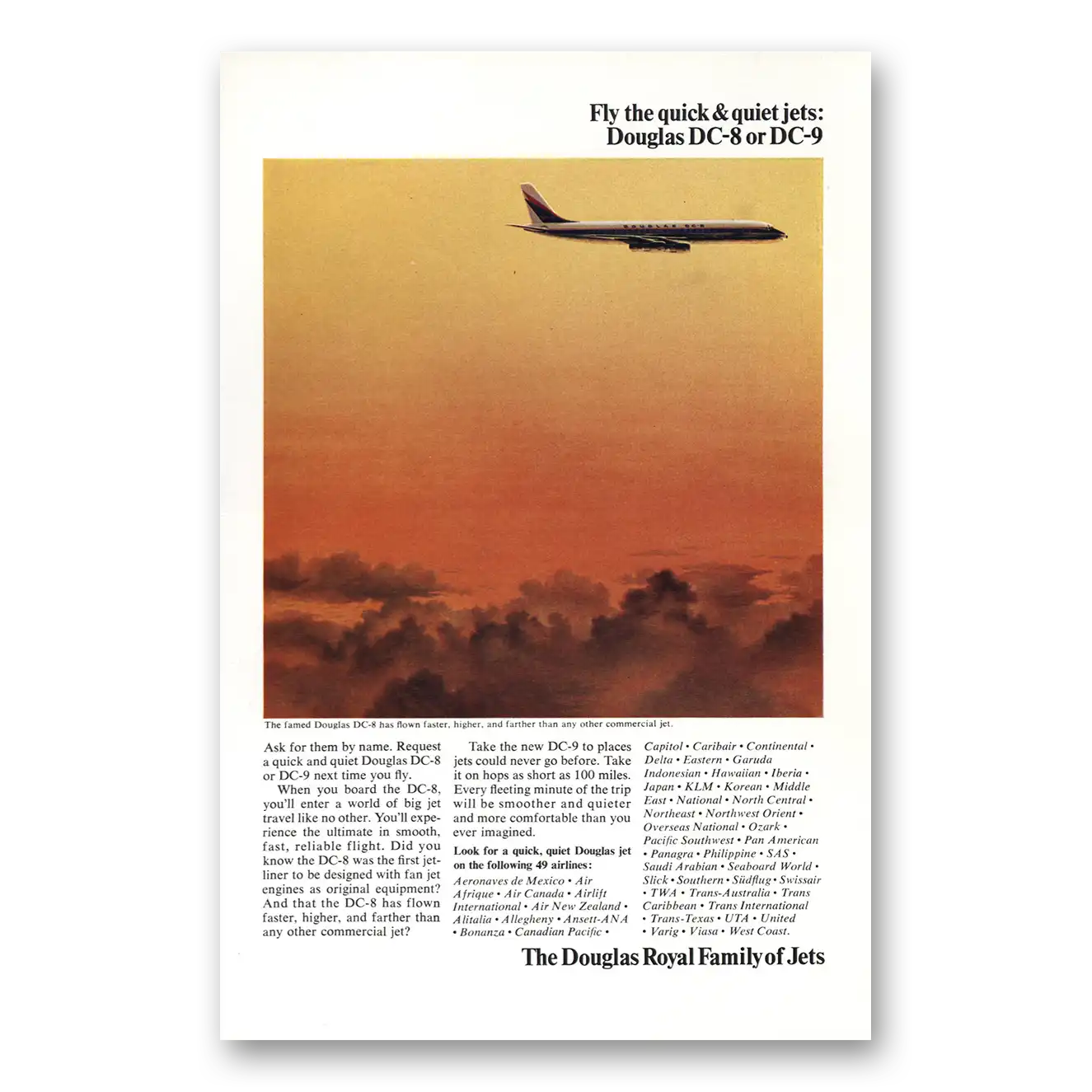 1966 Douglas DC8 Fly the Quick and Quiet Jets Vintage Magazine Print Ad