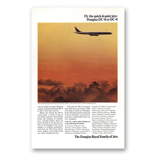 1966 Douglas DC8 Fly the Quick and Quiet Jets Vintage Magazine Print Ad