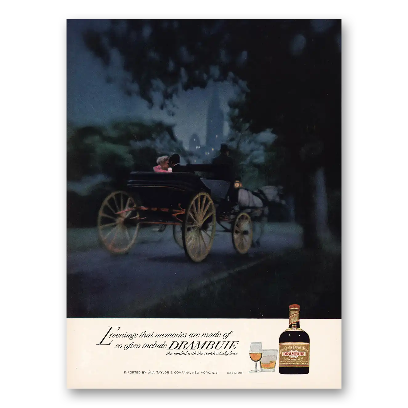 1966 Drambuie Horse Carriage and Skyline Vintage Magazine Print Ad