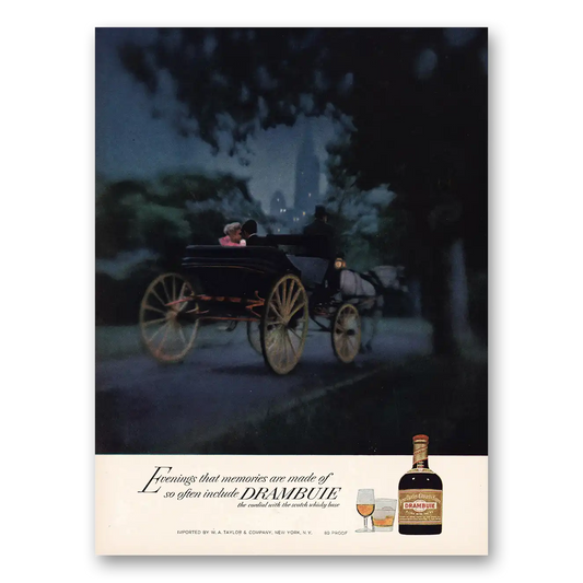 1966 Drambuie Horse Carriage and Skyline Vintage Magazine Print Ad