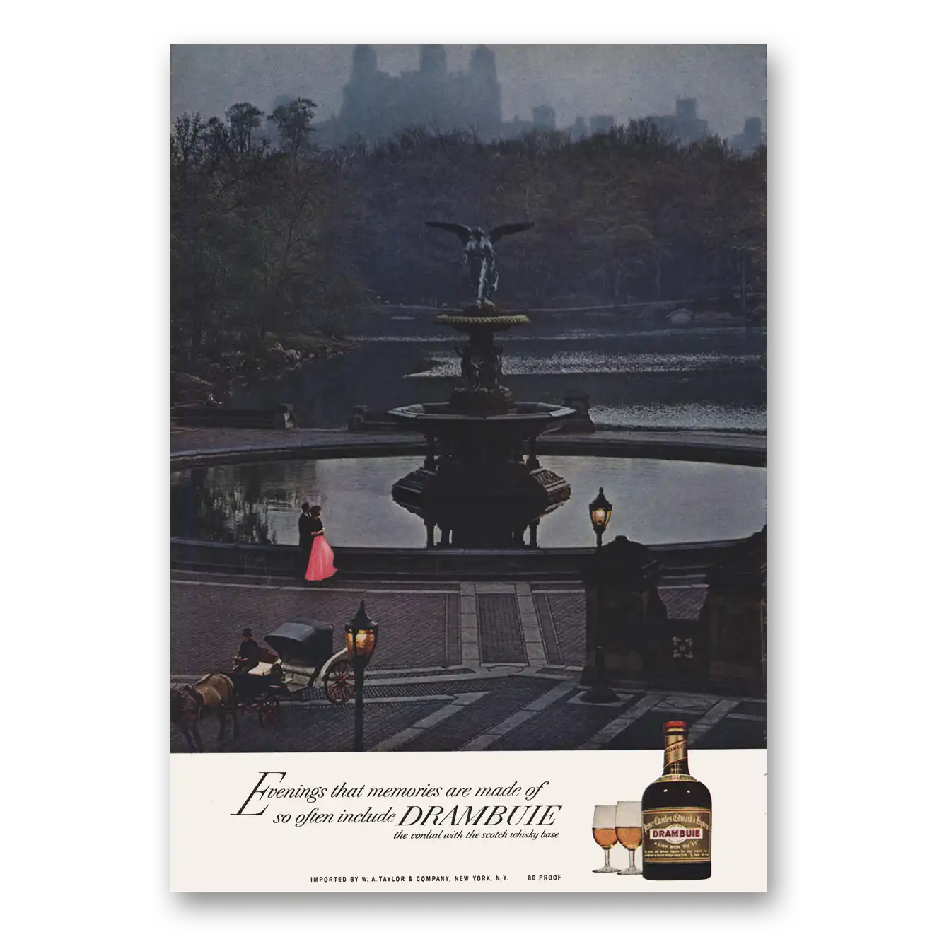 1966 Drambuie Fountain Evenings That Memories Vintage Magazine Print Ad