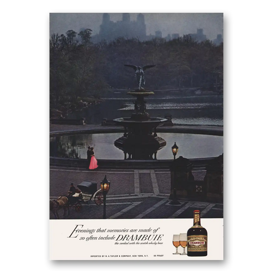 1966 Drambuie Fountain Evenings That Memories Vintage Magazine Print Ad