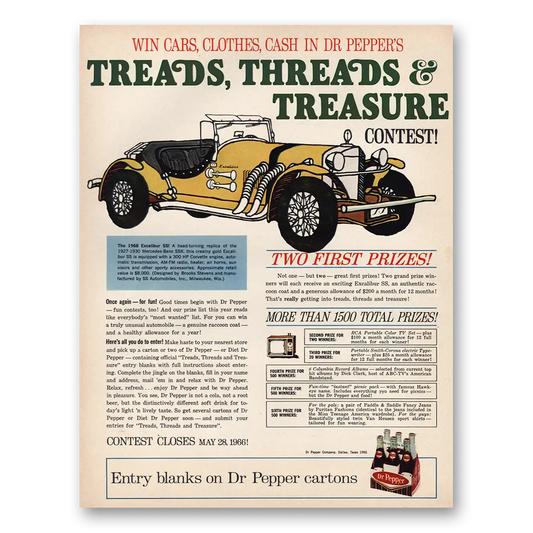 1966 Dr Pepper Treads Threads Treasure Contest Vintage Magazine Print Ad