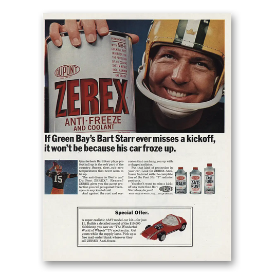 1966 DuPont Zerex Green Bays Bart Starr Vintage Magazine Print Ad