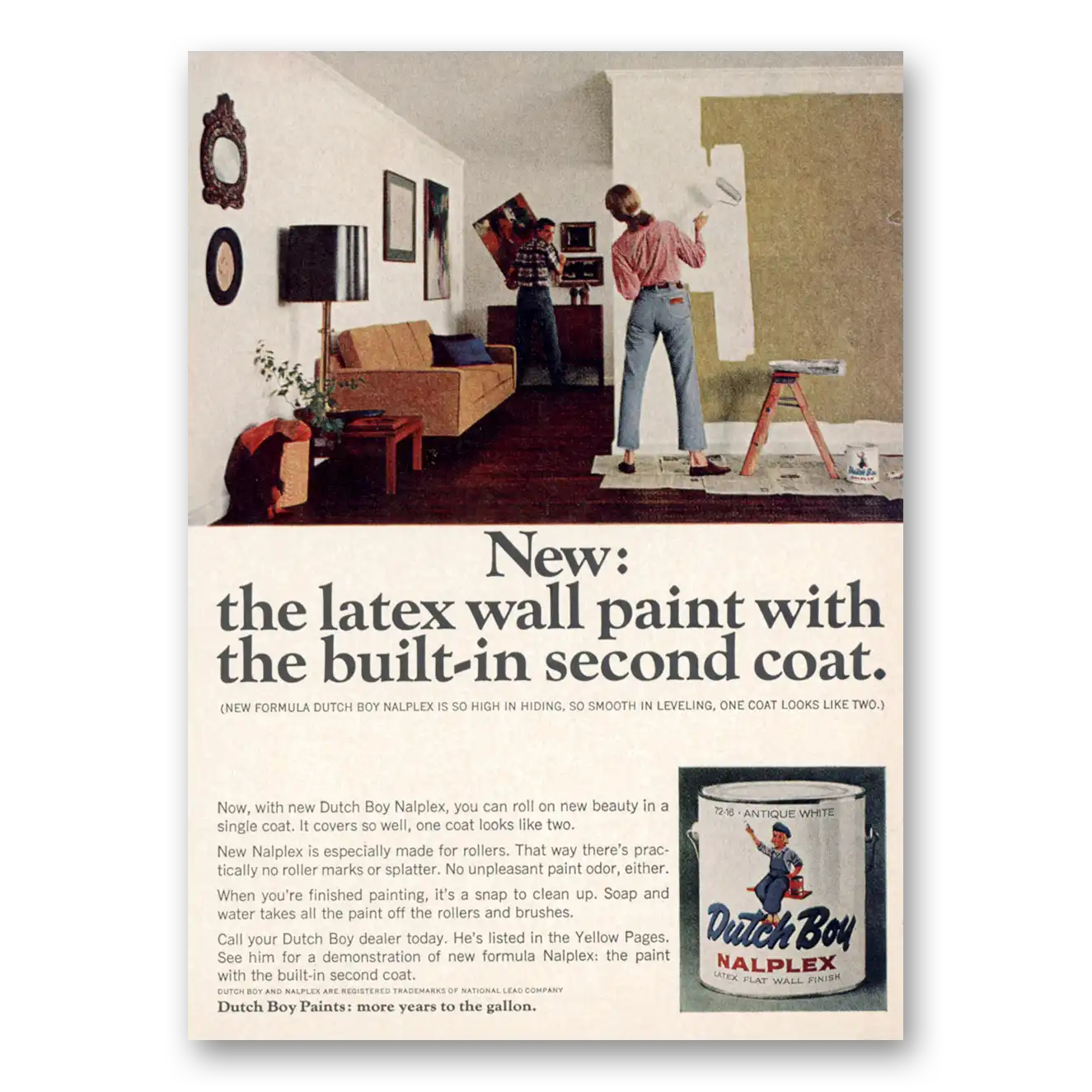 1966 Dutch Boy Paint Nalpex Paint Built In Second Coat Vintage Magazine Print Ad