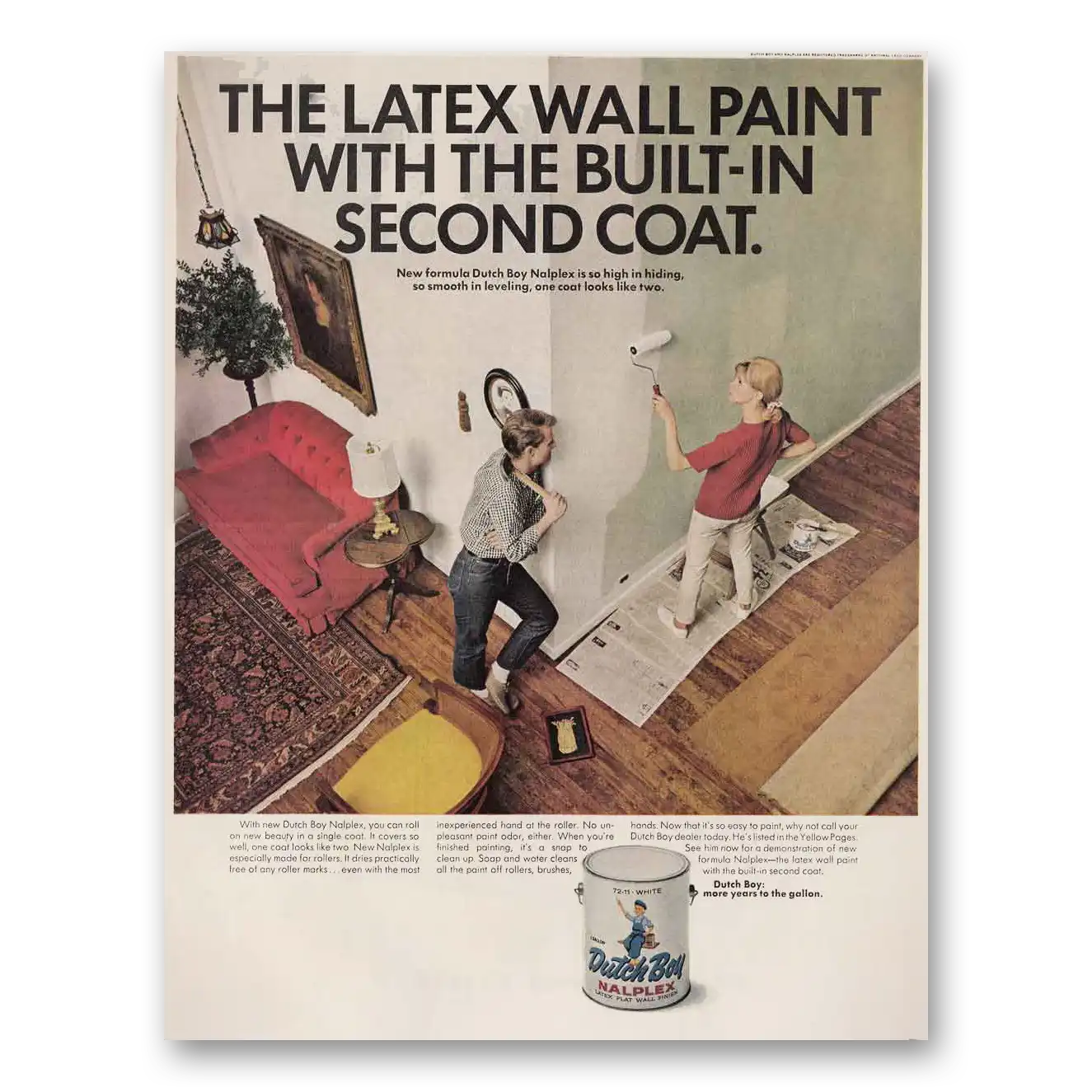 1966 Dutch Boy Paint Nalplex Paint Built In Second Coat Vintage Magazine Print Ad