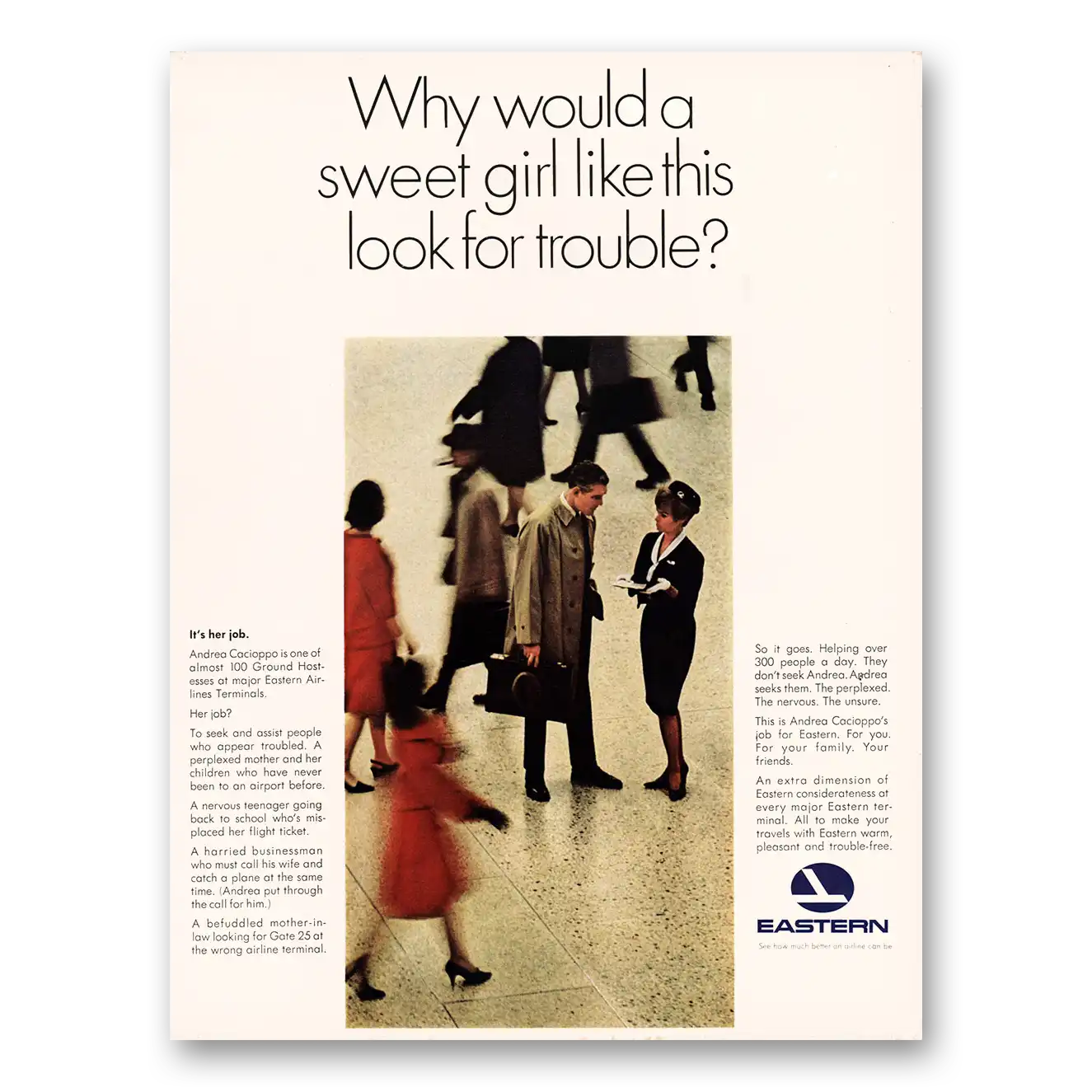 1966 Eastern Airlines Sweet Girl Like This Look For Trouble Vintage Magazine Print Ad