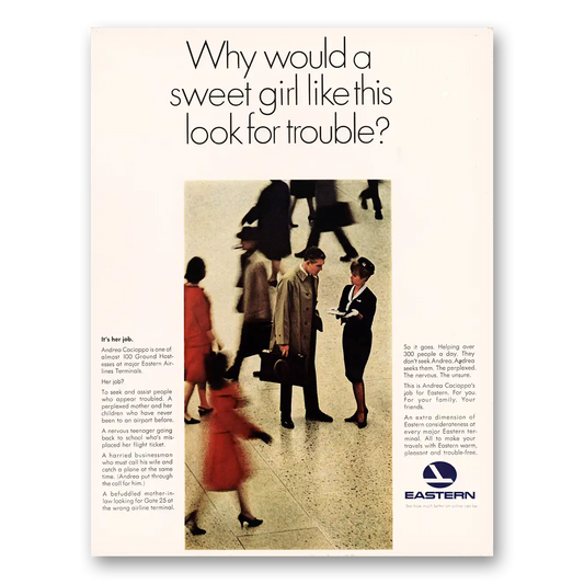 1966 Eastern Airlines Sweet Girl Like This Look For Trouble Vintage Magazine Print Ad